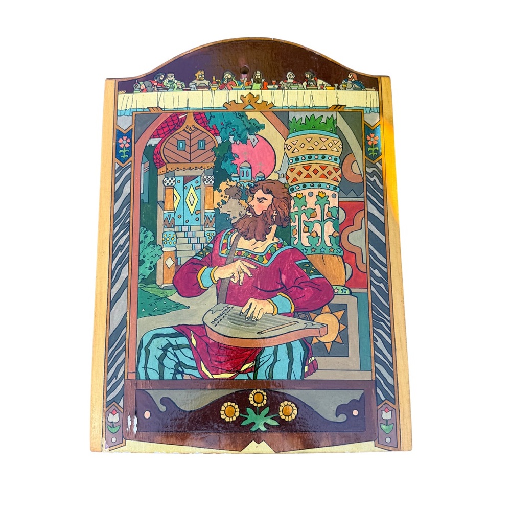 VTG Russian Folk Art Wood Cutting Board: Dobrynya Nikitich & Alyosha Popovich